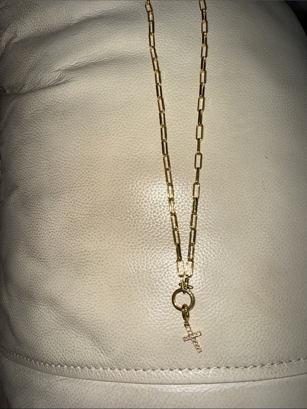 Gold-Tone Paperclip Necklace with Crystal Cross Charm